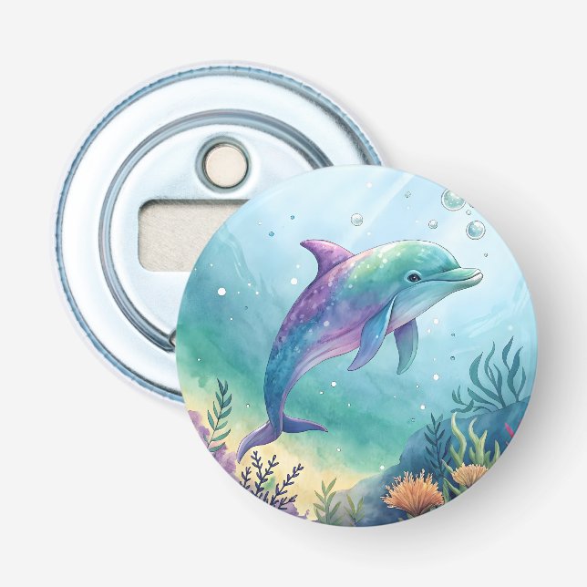 Akvarellmålad delfin flasköppnare (Framsidan)
