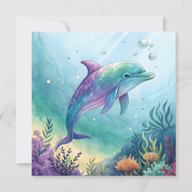 Akvarellmålad delfin inbjudningar (Framsida)