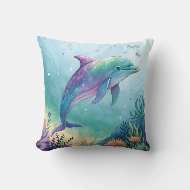 Akvarellmålad delfin kudde (Framsida)