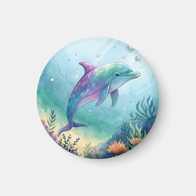 Akvarellmålad delfin magnet (Framsidan)