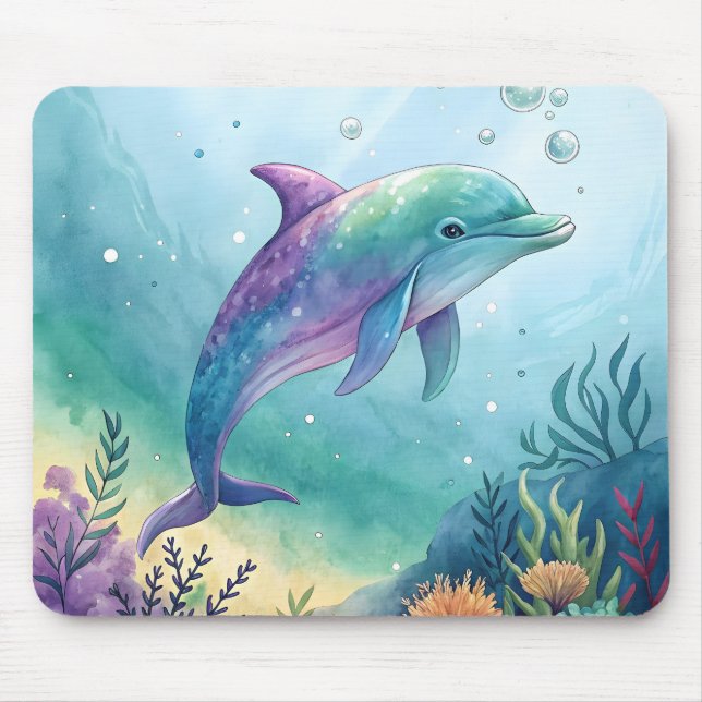Akvarellmålad delfin musmatta (Framsidan)