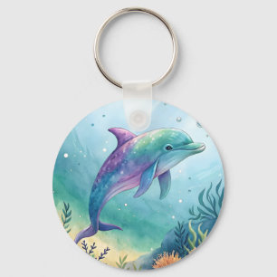 Akvarellmålad delfin nyckelring