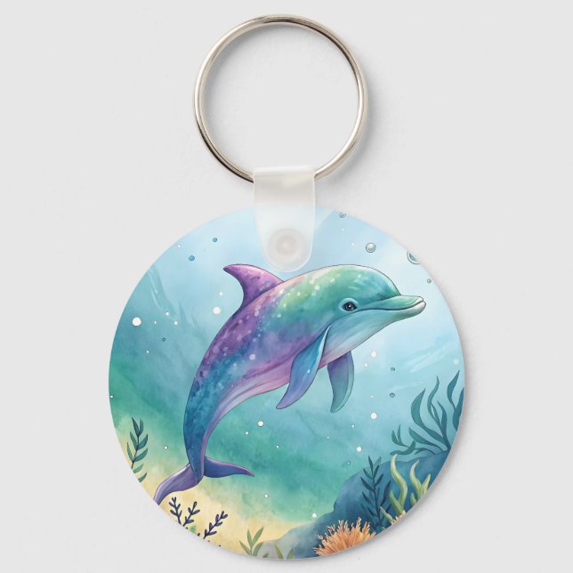 Akvarellmålad delfin nyckelring (Framsida)