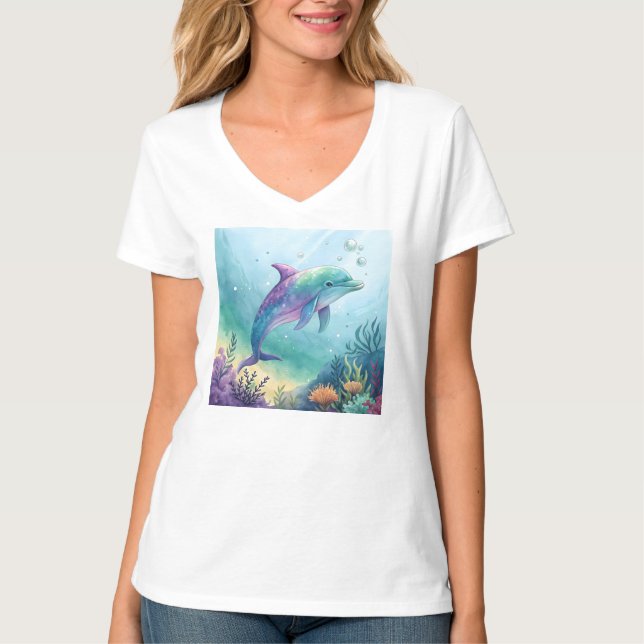 Akvarellmålad delfin t shirt (Framsida)
