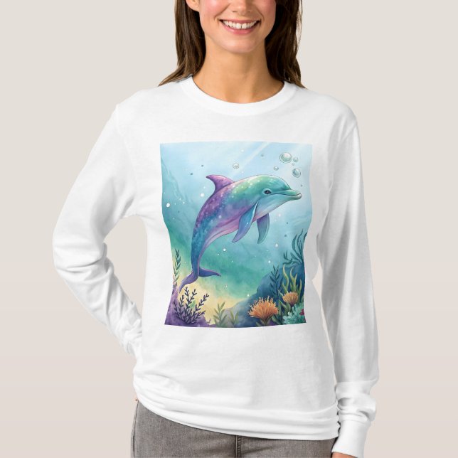 Akvarellmålad delfin t shirt (Framsida)