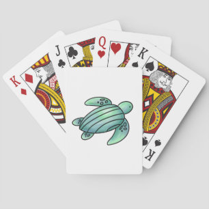 akvarellmålad havssköldpadda seriefigur blå grön  casinokort