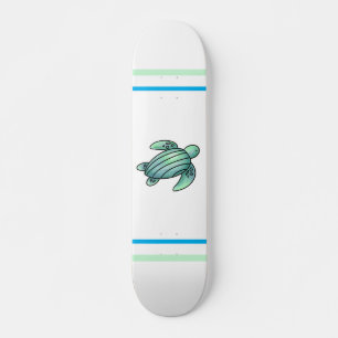akvarellmålad havssköldpadda seriefigur blå grön  mini skateboard bräda 18,5 cm