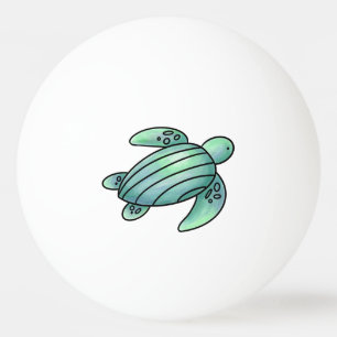 akvarellmålad havssköldpadda seriefigur blå grön  pingisboll