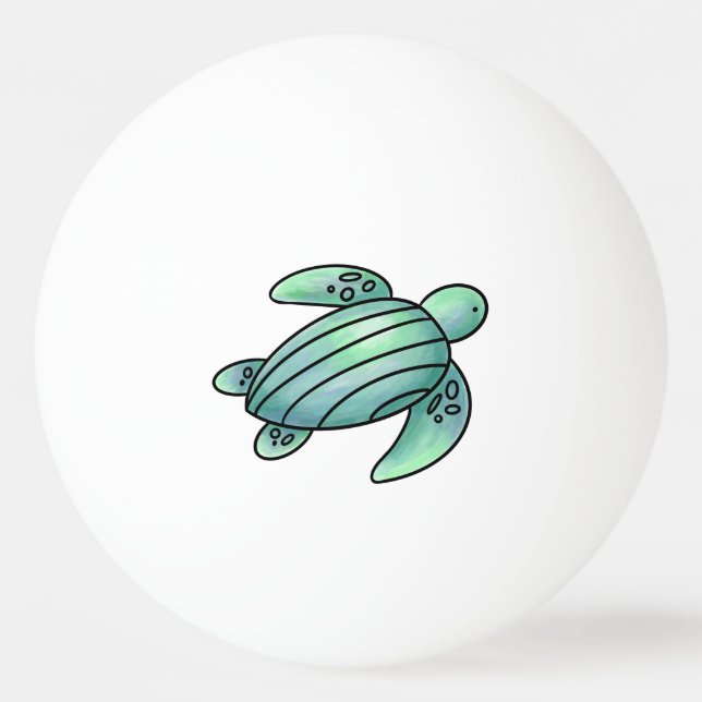 akvarellmålad havssköldpadda seriefigur blå grön  pingisboll (Framsidan)