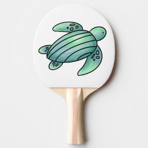 akvarellmålad havssköldpadda seriefigur blå grön  pingisracket