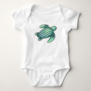akvarellmålad havssköldpadda seriefigur blå grön t shirt