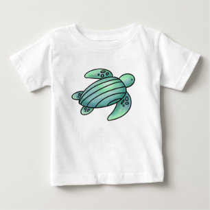 akvarellmålad havssköldpadda seriefigur blå grön t shirt