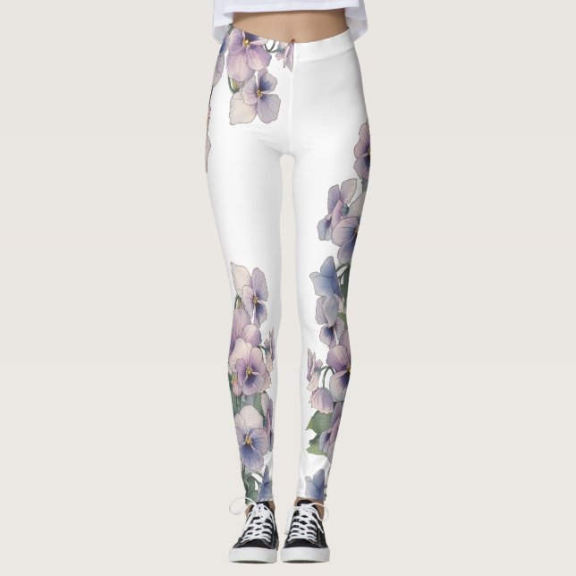 Akvarellmålad penséblomma leggings (Framsida)