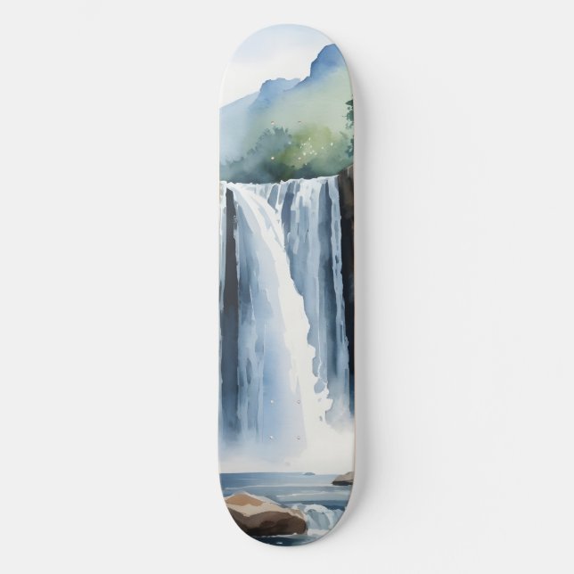 Akvarellmålad vattenfall mini skateboard bräda 18,5 cm (Framsida)