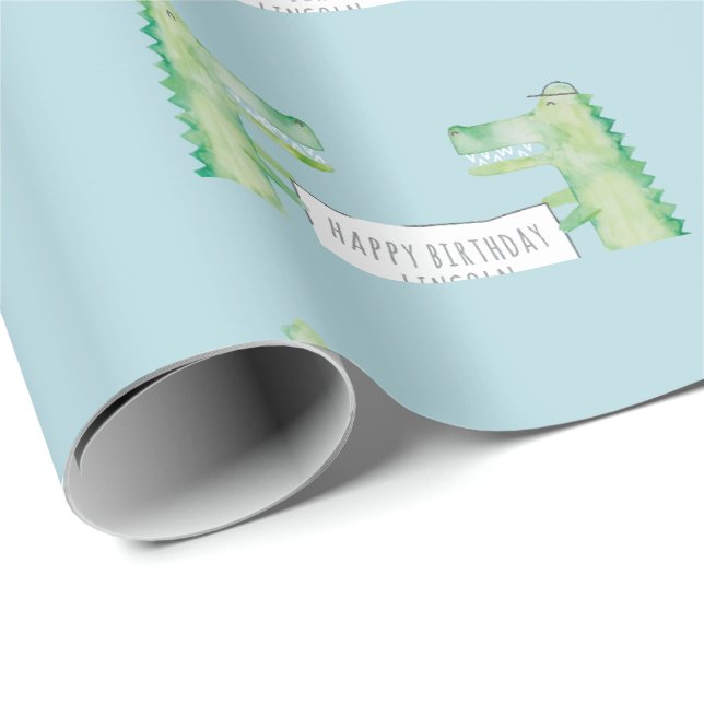 Akvarellmålade alligatorer och specialskylt presentpapper (Rullad Hörn)