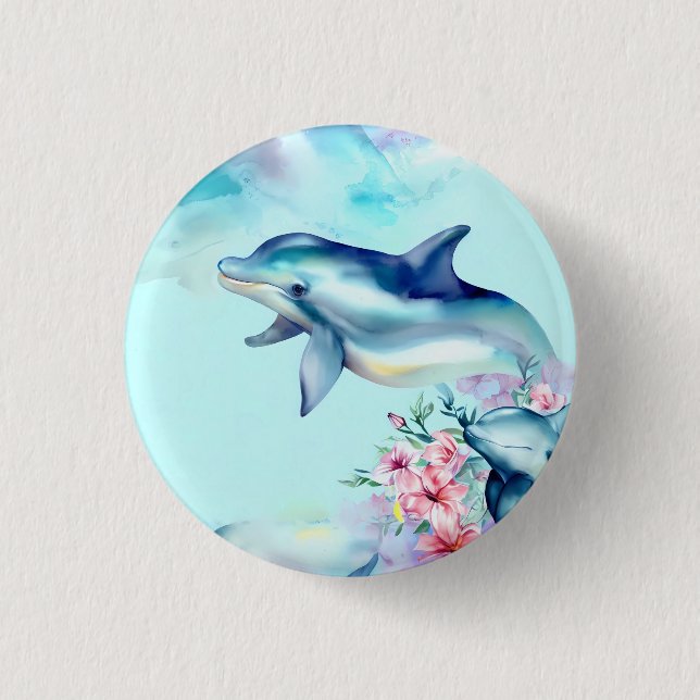 Akvarellmålade delfin  knapp (Framsida)