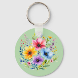 Akvarellmålade vilda blommor nyckelring