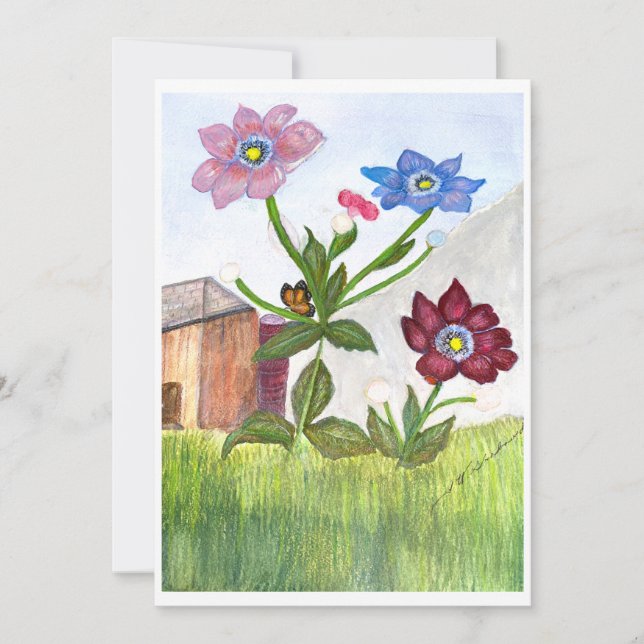 Akvarellmålning av gräs och blommor inbjudan (Framsida)