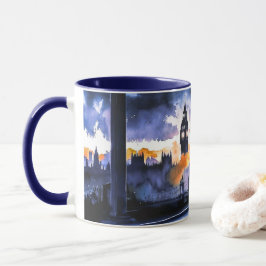 Akvarellmålning av London på natten vyer #3 Mugg