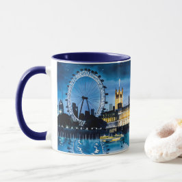 Akvarellmålning av Londons nattvyer #2 Mugg