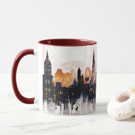 Akvarellmålning av Londons vyer nattetid Mugg