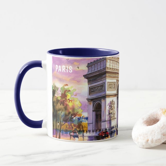 Akvarellmålning av Paris Landmärken #1 Mugg (Med munk)