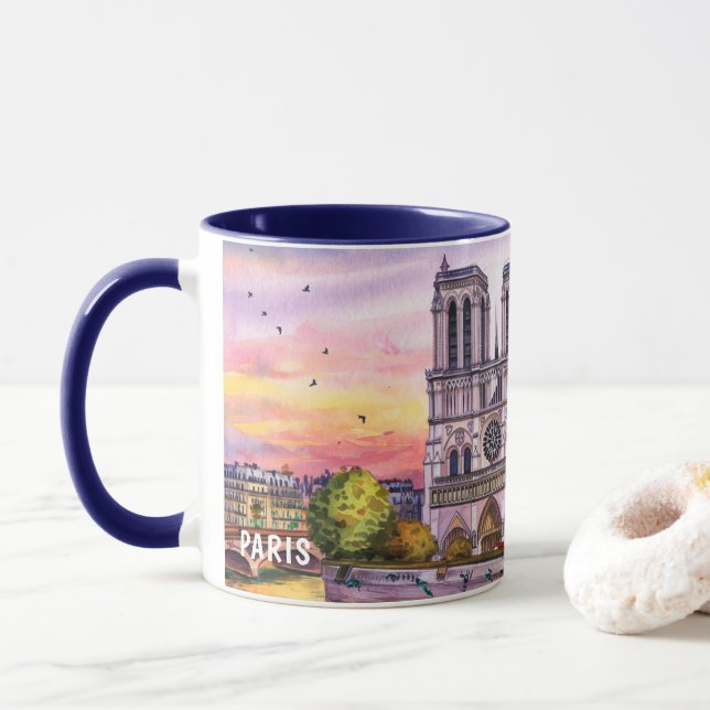 Akvarellmålning av Paris landmärken #2 Mugg (Med munk)