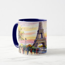Akvarellmålning av Paris Landmärken #4 Mugg