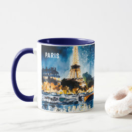 Akvarellmålning av Paris nattvyer #1 Mugg