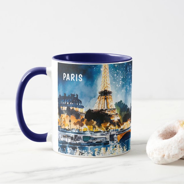 Akvarellmålning av Paris nattvyer #1 Mugg (Med munk)
