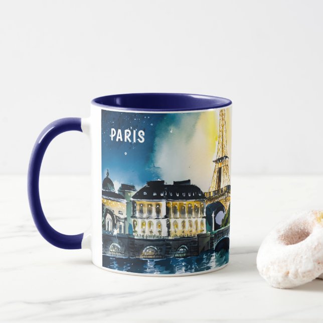 Akvarellmålning av Paris nattvyer #2 Mugg (Med munk)