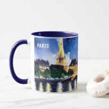 Akvarellmålning av Paris nattvyer #3