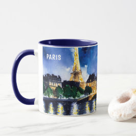 Akvarellmålning av Paris nattvyer #3 Mugg