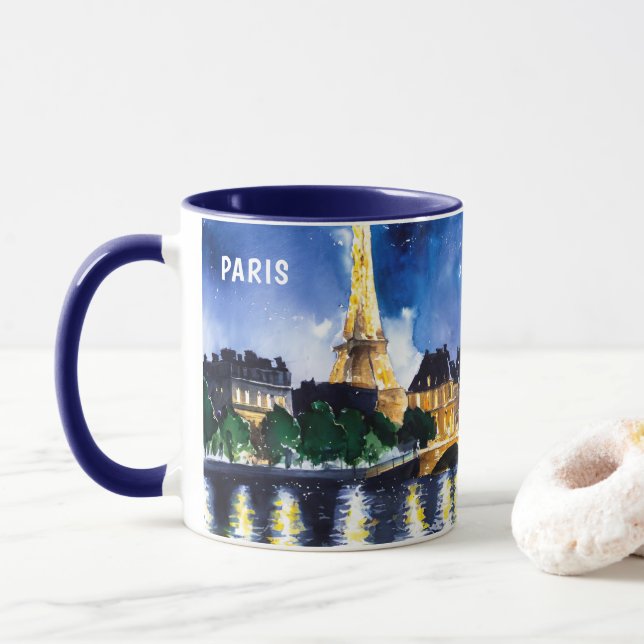 Akvarellmålning av Paris nattvyer #3 Mugg (Med munk)