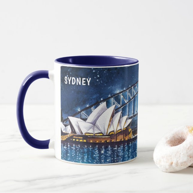 Akvarellmålning av Sydney nattvyer #1 Mugg (Med munk)