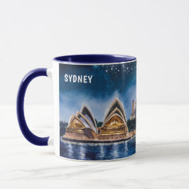 Akvarellmålning av Sydney nattvyer #2 Mugg