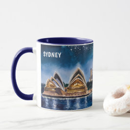 Akvarellmålning av Sydney nattvyer #2 Mugg