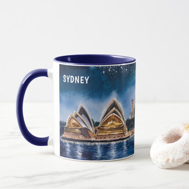 Akvarellmålning av Sydney nattvyer #2 Mugg (Med munk)