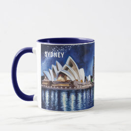 Akvarellmålning av Sydney nattvyer #3 Mugg