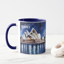 Akvarellmålning av Sydney nattvyer #3 Mugg