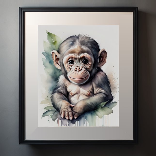 Akvarellmålning Baby Schimpans Nurseries 5:4 Poster (Skapare uppladdad)