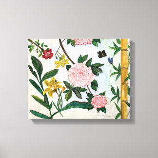 AKVARELLMÅLNING - Blommor och fjärilar Canvastryck
