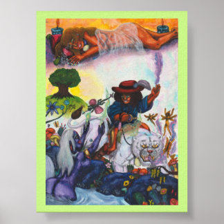 Akvarellmålning Eros rider Aurora Lioness Dröm Poster