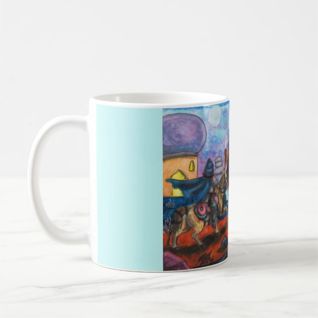 Akvarellmålning Krigare Häst Tempeldam Väg Kaffemugg (Vänster)