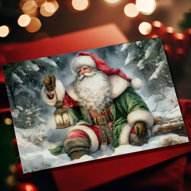 Akvarellmålning Tomte i snöig skog Julkort (Skapare uppladdad)
