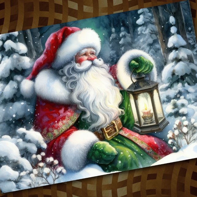 Akvarellmålning Tomte i snöig skog Julkort (Skapare uppladdad)