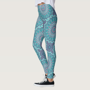 Akvarellmandala i turkos och lila leggings