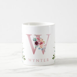 Akvarellmonogram Blommig Bokstav W Kaffemugge Kaffemugg