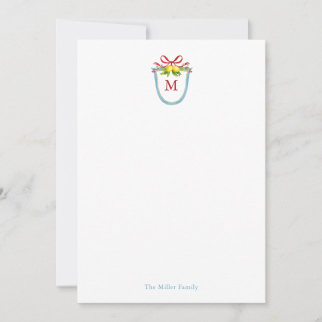 Akvarellmonogram-krönika med citroner anteckningskort (Framsida)