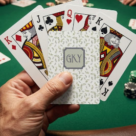 Akvarellmonogram Salvia Olivgrön Fransk Mönster Casinokort